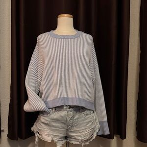 Sincerely Jules Pastel Blue & White Ribbed Cropped Sweater
